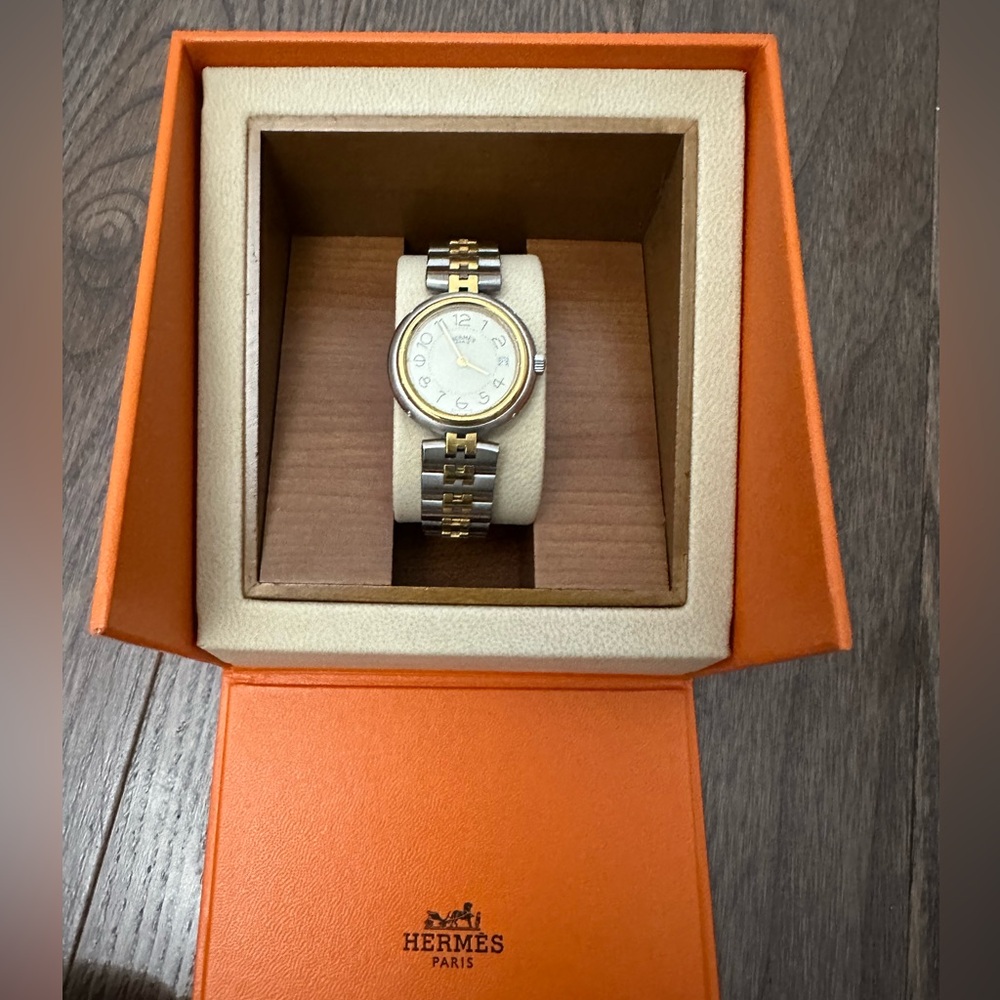 Hermès Silver and Gold Watch